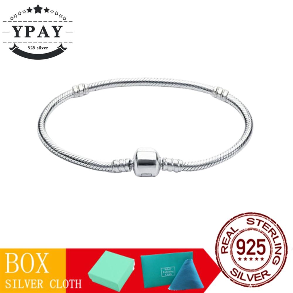 100 %Original Sterling Color Fashionable Jewelry Snake Chain Wrist Bracelet Women Shining Crown O Fit Charm Beads Clips Trendy Present