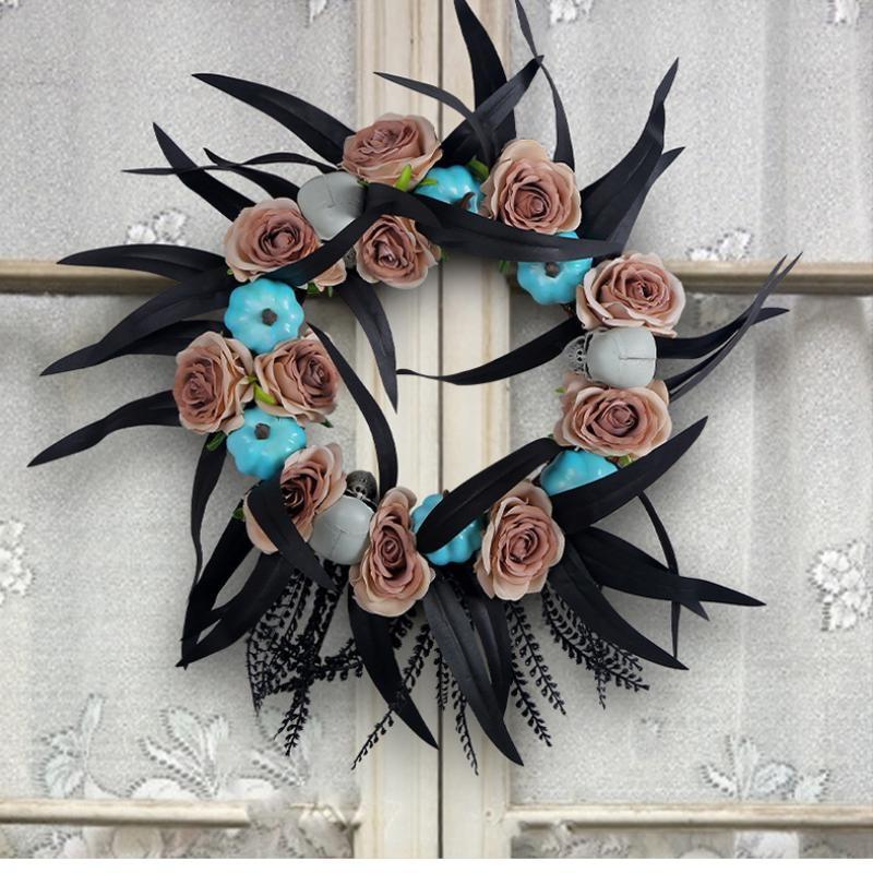 Gotico Balck Rose Wreath Halloween Eyeball Wreath Black Rose for Front Door Window Mantle Indoor Outdoor Halloween