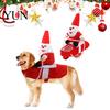 Funny Dog Outfit Santa Rider Costume, Christmas Outfit, Adjustable Closure, Festival Pet Soft Cotton Costume Apparel for Small To Medium Dogs, Holiday