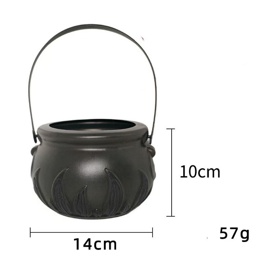 Witch Black Flame Lantern Pumpkin Candy Pail With Handle, Halloween Role Play Decor Bucket, Festival Party Shooting Ornament