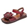 Fashion GKTINOO 2025 New Fashion Round Toe Hollow Genuine Leather Sandals Roman Shoes Breathable Sandals Flat Flower Women Sandals