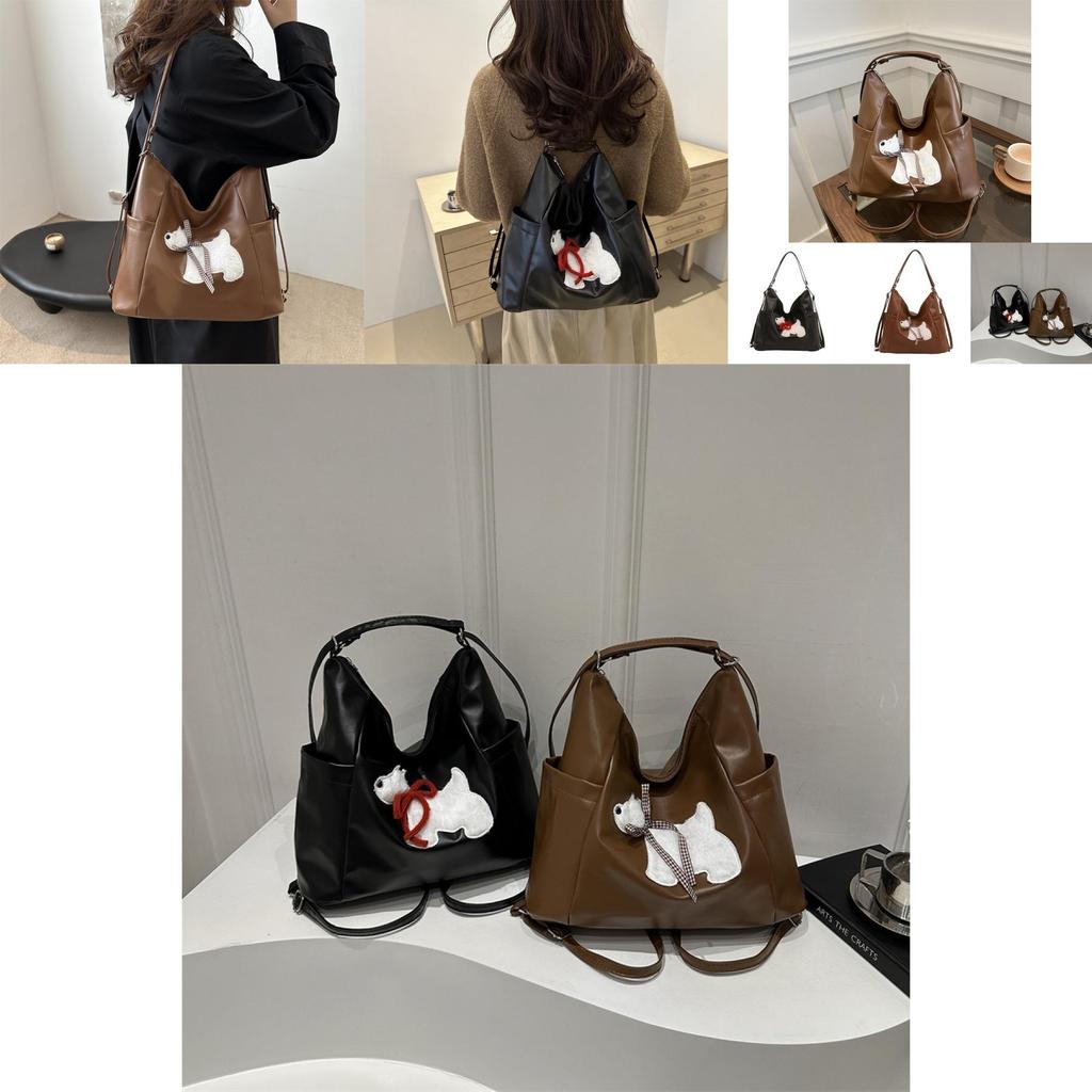 Chic Korean Style Cute Dog Tote Bag For Women With Fashionable Design In Black And Brown