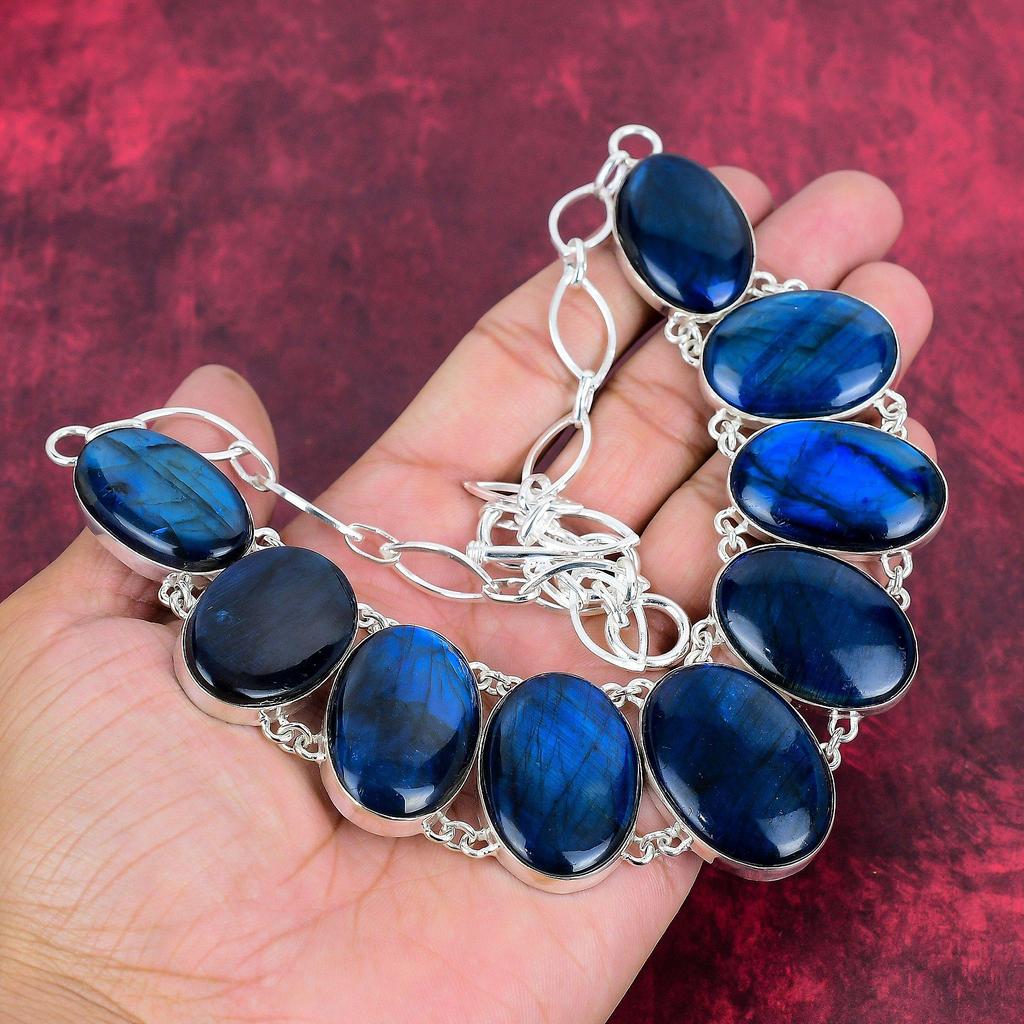 Blue Flash Labradorite Necklace 925 Sterling Silver Jewelry, Handmade Adjustable Chain Necklace Gemstone Jewelry, Gifts For Wife Brand New Necklace