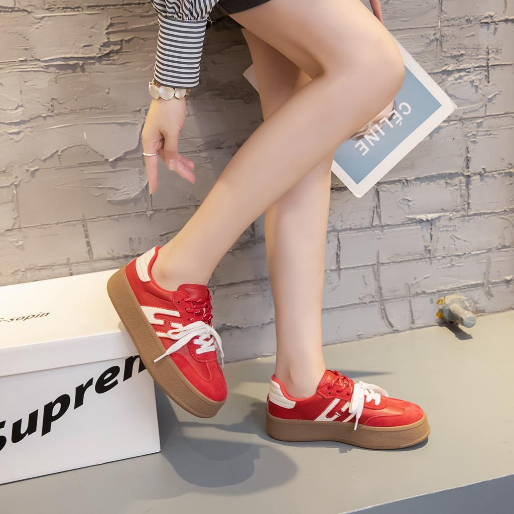 2025 new summer red German training shoes women's shoes versatile Forrest Gump shoes thick baseplate shoes casual sports white shoes