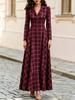 Spring and Autumn Temperament Elegant French Commuter Plaid Breasted Suit Dress Women's Long Dress