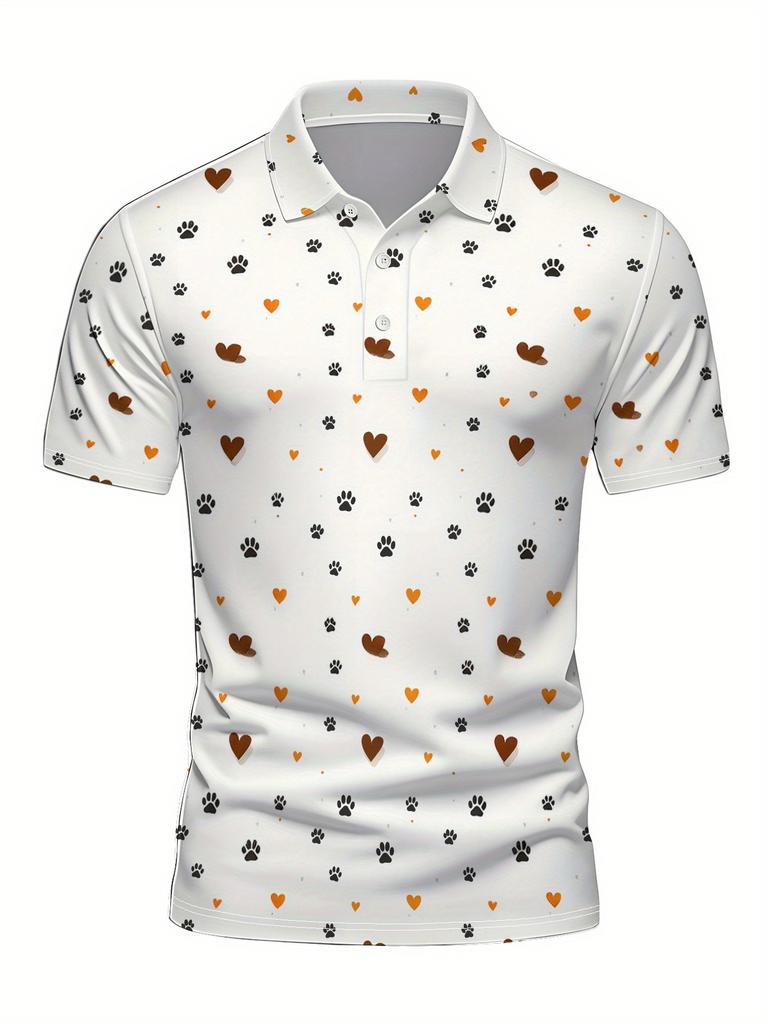 Men'S Short-Sleeve Polo Shirt with Flat Digital Print Pattern - No Texture