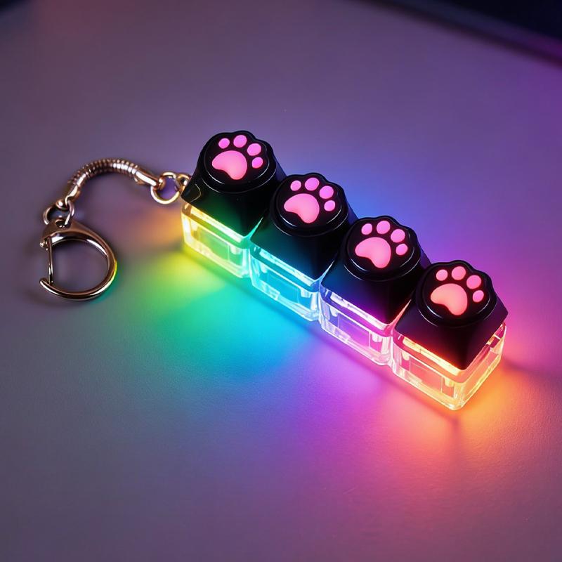LED Light Up Keyboard Keychain with Clickable Buttons - Stress Relief Fidget Toy, Portable Desk Accessory, Office Decor Gift