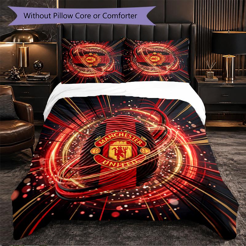 Vzor Manchester United 3dílná sada povlečení Měkký povlak na přikrývku z mikrovlákna s povlaky na polštáře do ložnice