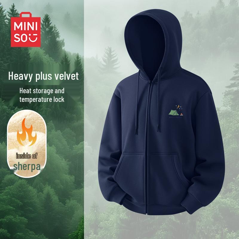 

MINISO Men s Retro Plush Hooded Sweatshirt M