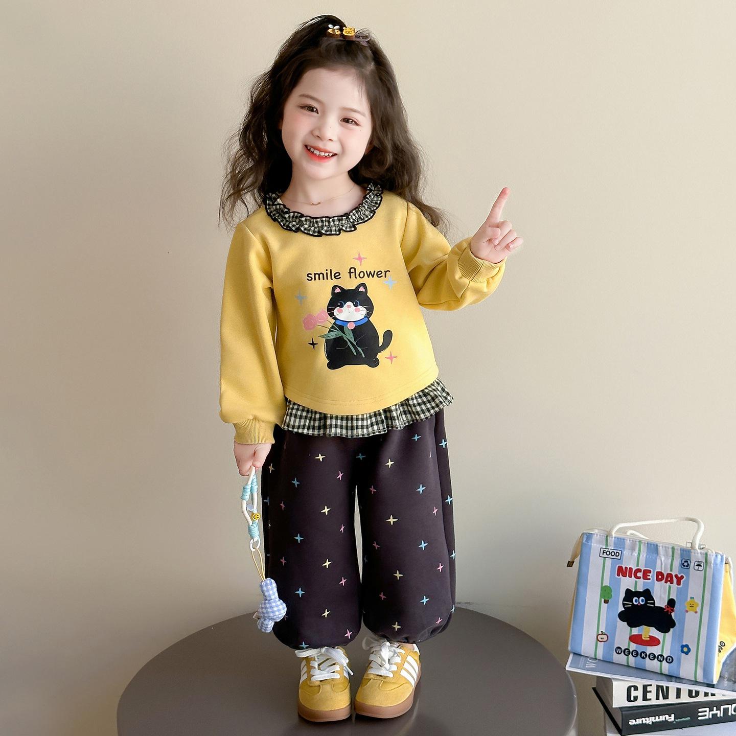 

Girls Cat Cartoon Two-Piece Sweatshirt Set – Korean Style Autumn Fashion for Baby Girls 120 cm
