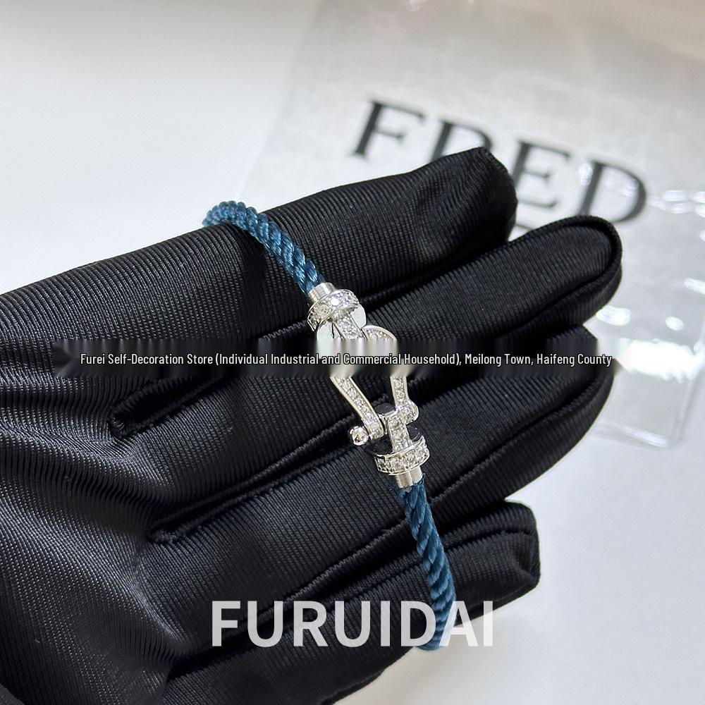 Fei Jia Horseshoe & Eight-Character Buckle Diamond Nylon Bracelet for Couples