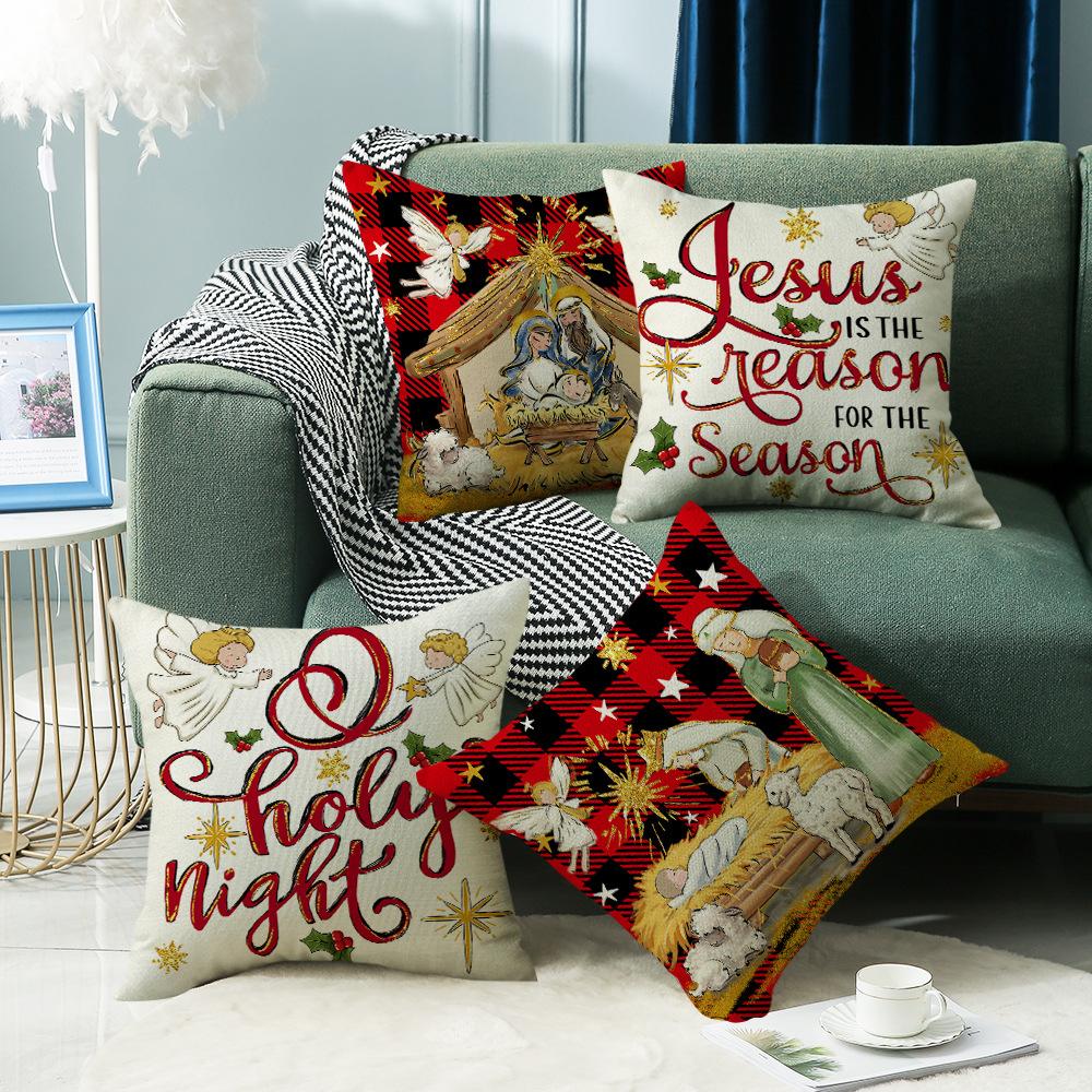 Jesus Christmas Atmosphere Linen Material Digital Letter Printing Home Decoration Sofa Cushion