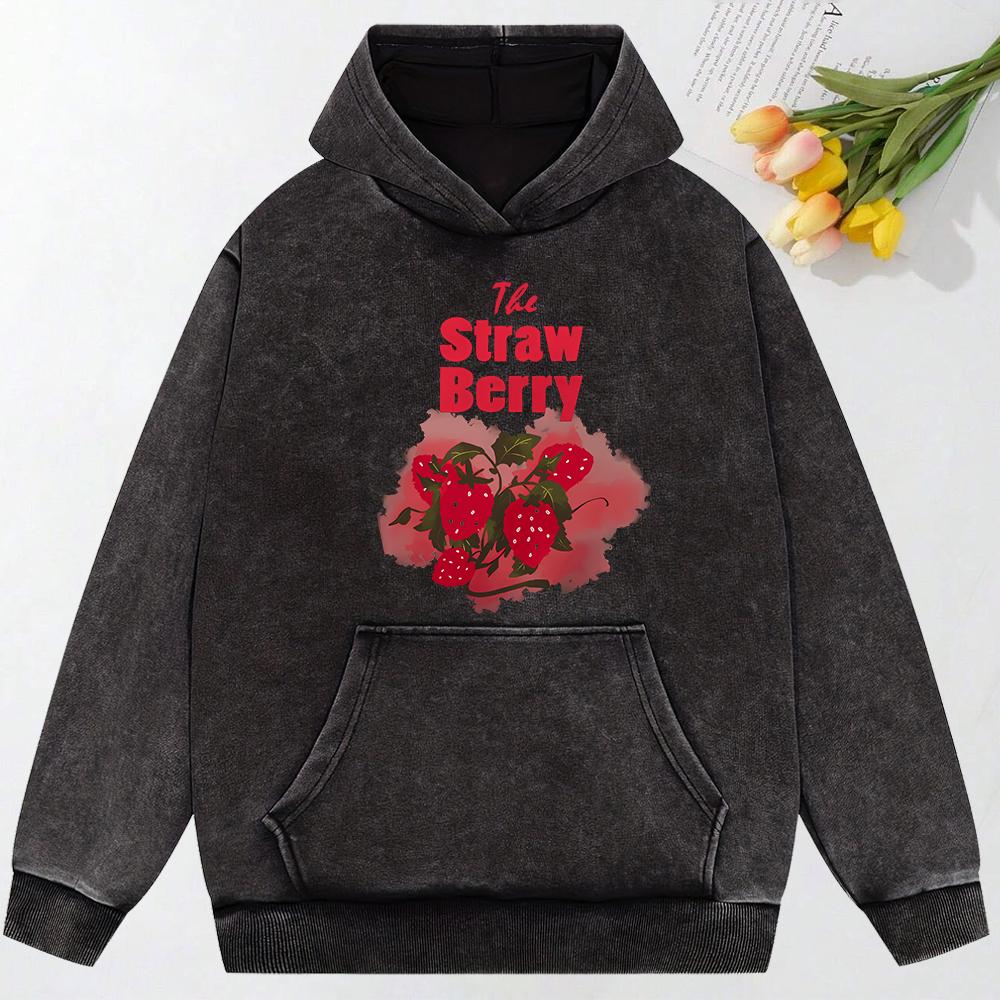 Summer Graffiti Strawberry  Print Women Washed Hoodie Casual All-Match Hoody Retro Loose Pullovers Clothing Women