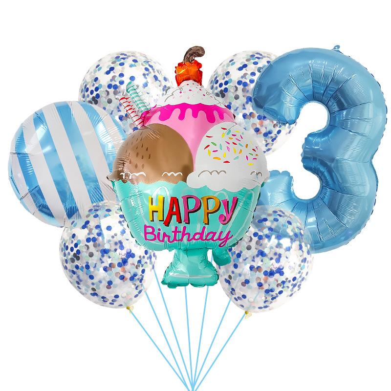 Birthday Ice Cream Candy Balloon Set Birthday Party Aluminum Film Balloon Arrangement Children'S First Year Photo