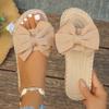 Women's Beige Bowknot Flat Slides - Stylish Open-Toe Non-Slip Summer Beach Sandals, Comfortable EVA Sole for Casual Attire