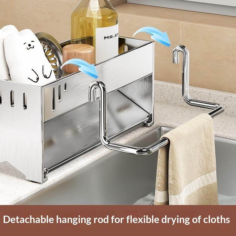 Kitchen Countertop Storage Rack Multi-Purpose Rag Drain Holder Stable Non-Slip Organizer for Dishcloth Sponge Storage
