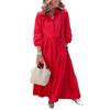 Women's 45720 Sleeve Maxi Dress Button Up Lapel Swing Dress with Pockets A-line Ruffles