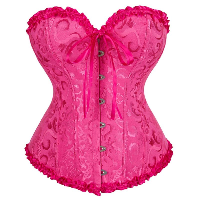 Plus Size Mehrfarbiges Jacquard-Spitzenkorsett-Bustier für Abend- oder Brautmode 5XL rose rot