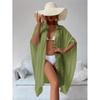 Loose Shirt-Style Beach Cover-Up | Vacation Kimono for Bikini, Long Length Solid Color with Lapel Collar