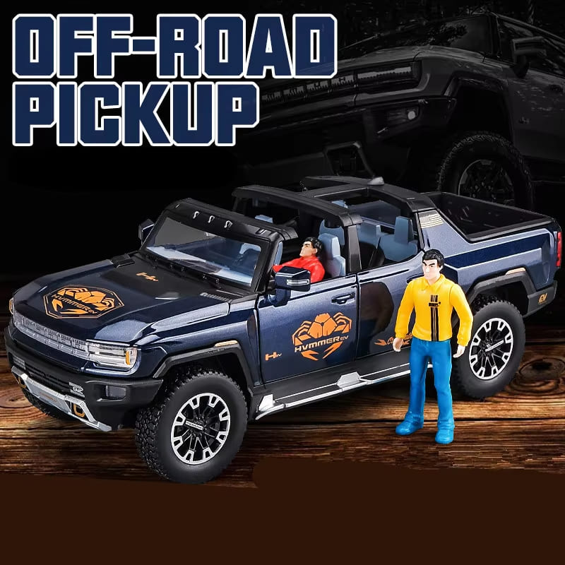 1:24 Hummer EV Pickup Alloy New Energy Car Model Cast Metal Off-road Vehicle Car Model Simulation Sound and Light Children's Gift Convertible Pickup