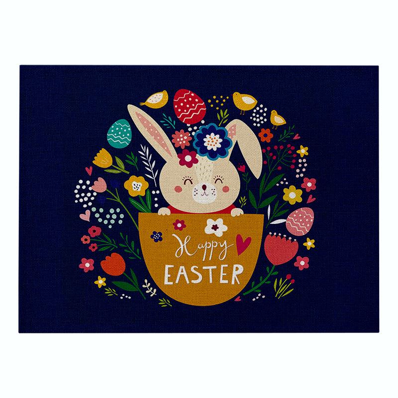 Easter meal mat, cartoon rabbit kitchen insulation coaster, heat-resistant cotton and linen Western style mat home decor