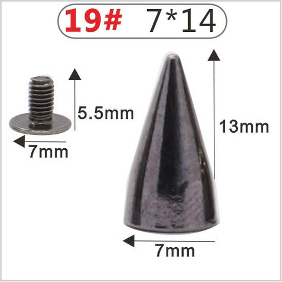 Punk Spike Alloy Bullet Rivet Horn Cone with Base Screw for Apparel, Bags, Shoes