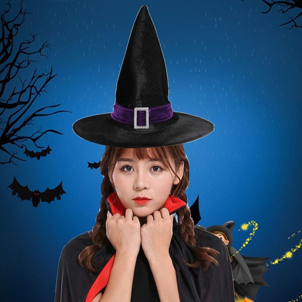 Velvet Halloween Hat Bending Angle Devil Cap Creative Halloween Witch Wizard Hat  Adults