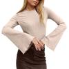 Dámský módní jednobarevný top s dlouhým rukávem a rozšířenými rukávy