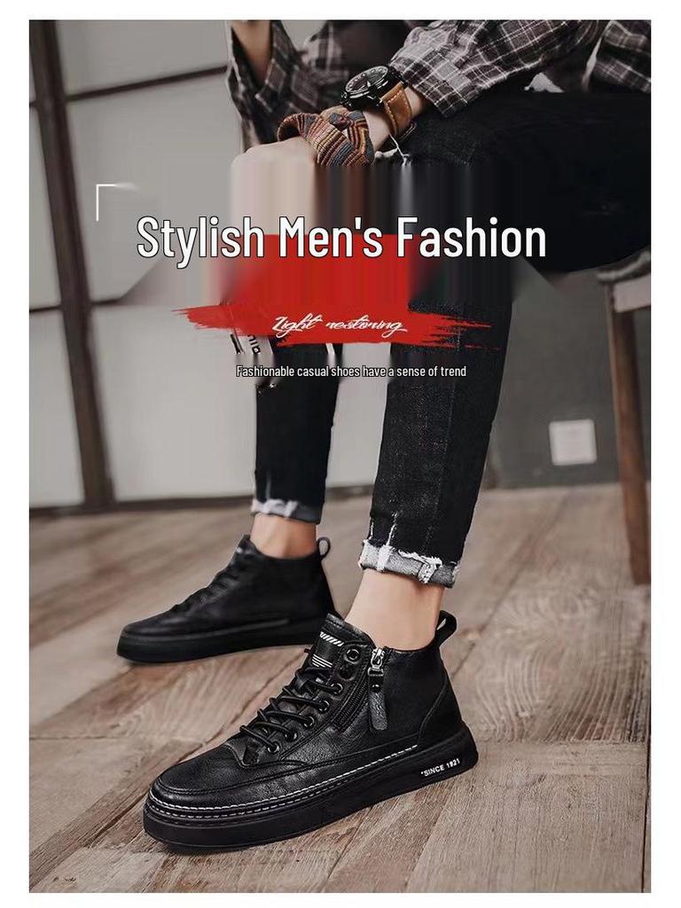 Men's Winter High-Top Plush-Lined Leather Boots - Trendy Casual Martin Snow Boots