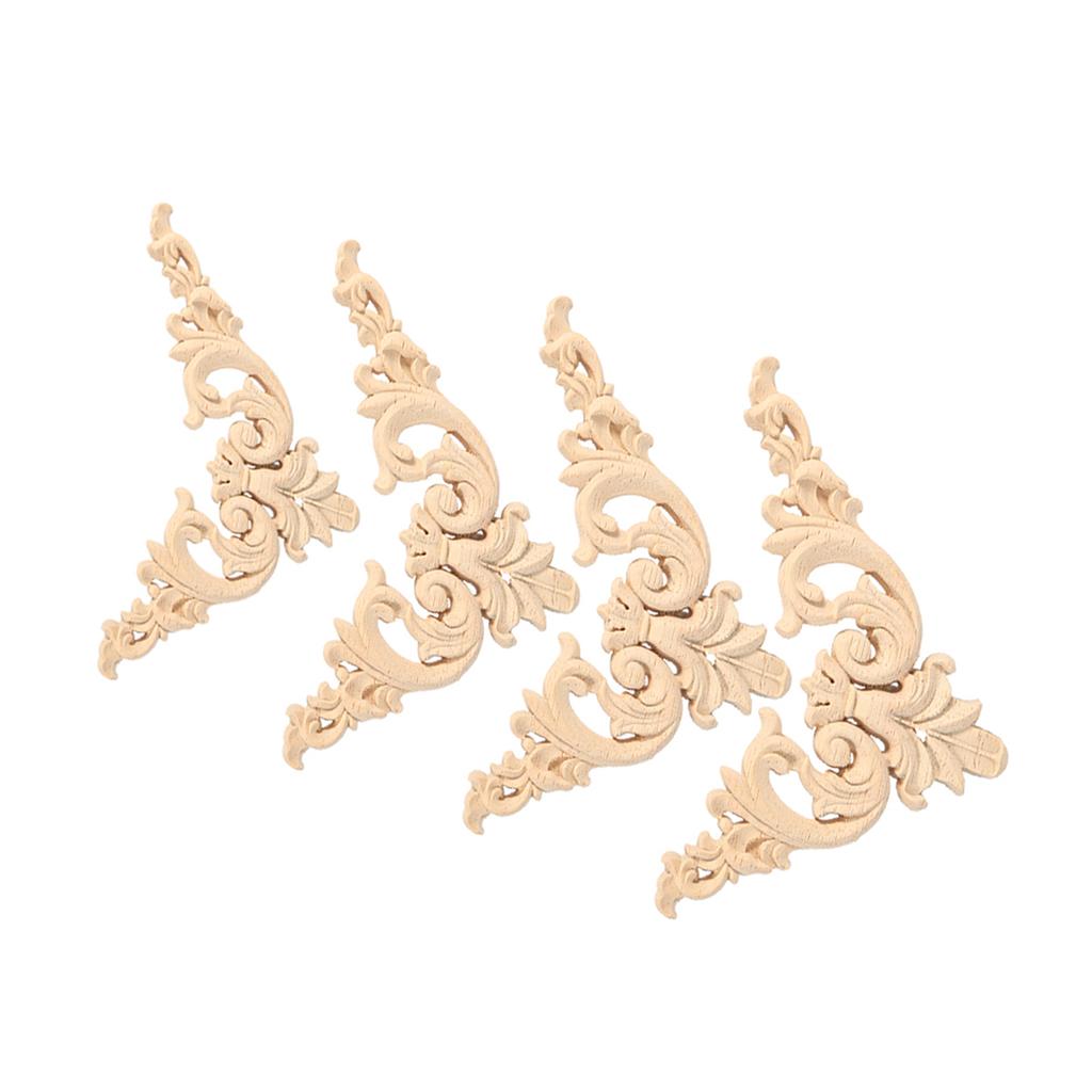 4 STÜCKE Gummi Holz Geschnitzte Ecke Onlay Applique Möbel Blume Form Unbemalt 12x12 cm