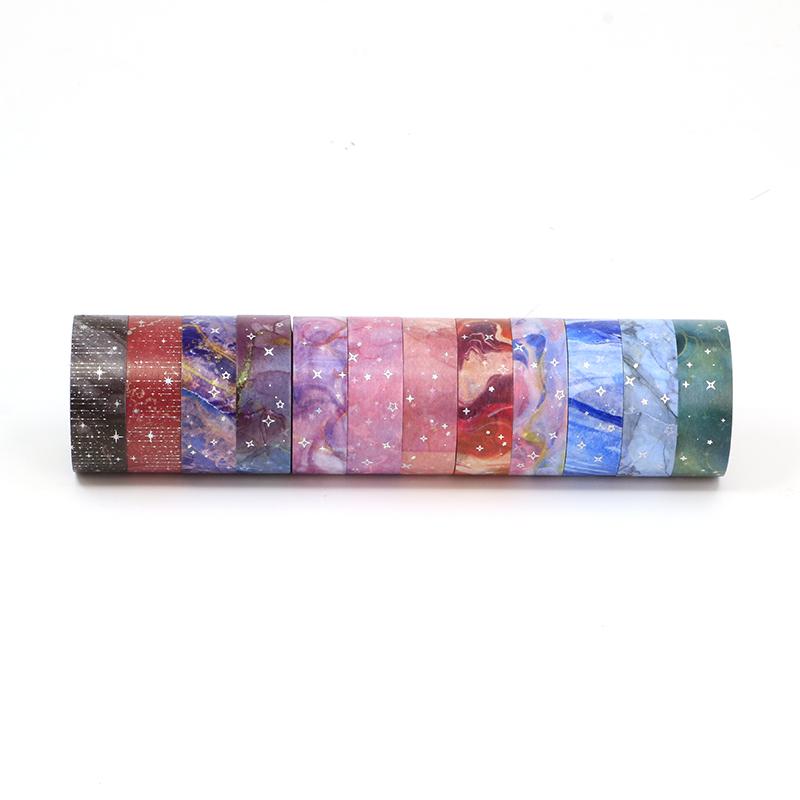 2023 NEW 1X 10M Decor Colorful Galaxy Cloud Silver Stars Washi Tape Set for Scrapbooking Planner Masking Tape papelería kawaii