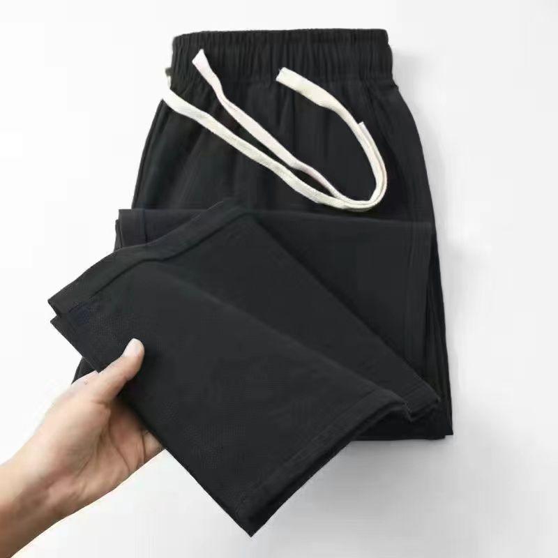 Linen Cotton Breathable Loose-fit Casual Beach Simple Solid Color Drawstring Loose Straight-leg  Trousers