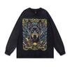 Washed And Polished Old Round Neck Pullover Sweater American High Street Doberman Print Retro Long-Sleeved T-Shirt Men