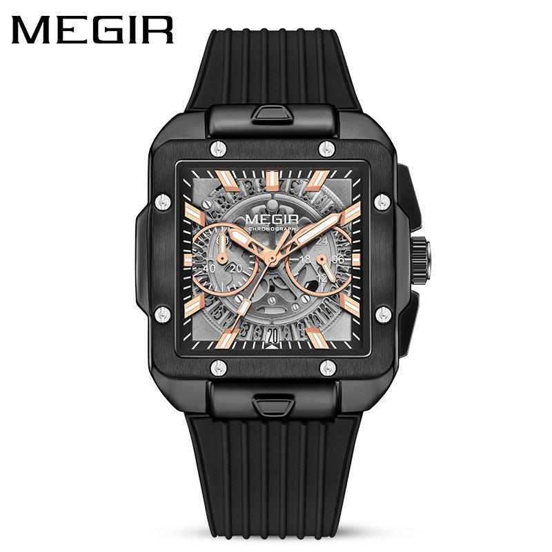 Square Men's Silicone Strap Chronograph Sports Quartz Watch
