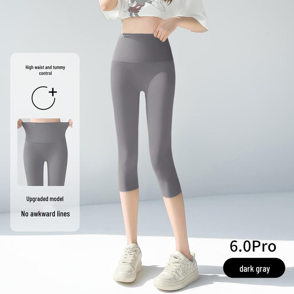 High-Waisted Petite Women's Yoga Pants - Seven/Eight-Point, Summer Thin, Tight-Fitting Shark Style for Spring & Autumn, Suitable for Outdoor Wear