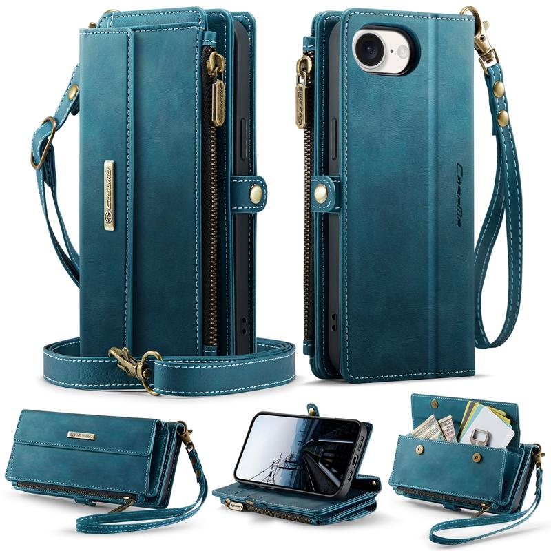 For iPhone 16E/12 Mini/13 Mini/11 Pro/12 Promax Multi-function Wallet Flip case Pouch Cover with Lanyard
