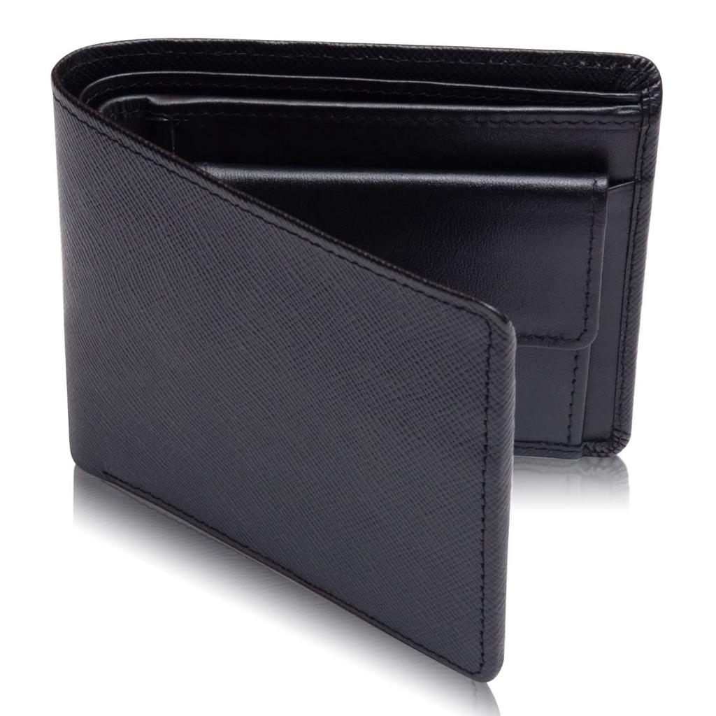 Bifold Wallet in Genuine Leather Large Capacity Bifold Wallet Size 6 Black Men's [Featured Lightning]