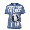 Fashion Men's T-shirt Penguin Stripe 3D Print Men's Short Sleeves T-Shirt Loose Casual Summer Outdoor Street Men's and Women's Tees Tops