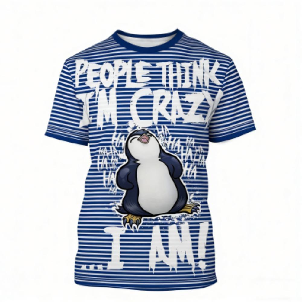Fashion Men s T-shirt Penguin Stripe 3D Print Men s Short Sleeves T-Shirt Loose Casual Summer Outdoor Street Men s and Women s Tees Tops XXS