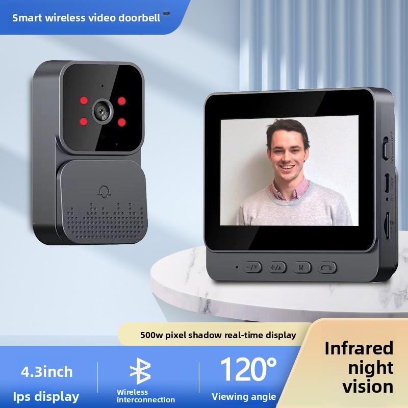 4.3-Inch Display Screen, Smart Video Doorbell, Wireless Electronic Cat Eye Surveillance Camera, Intercom Video, No Punching