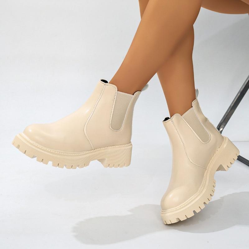 New Leather Platform Chelsea Boots Women Fashion Slip On Ankle Boots Non Slip Thick Sole Short Booties Mujer Plus Size 42
