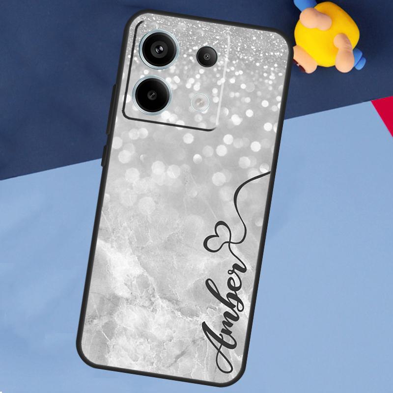PERSONALIISIERTes Glitzer-Namensinitialen-Case Für Xiaomi Redmi Note 13 Pro Plus Note 9 10 11 12 Pro 9S 10S 11S 12S 10C 12C 13C Hülle