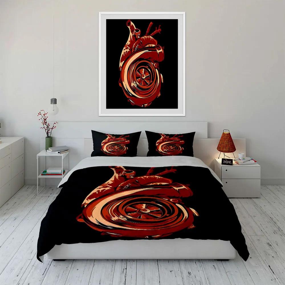 Heart Turbo Graphic Decor Set Bedding Set with 1 Duvet Cover 2 Pillowcases Single Double King Queen Gift