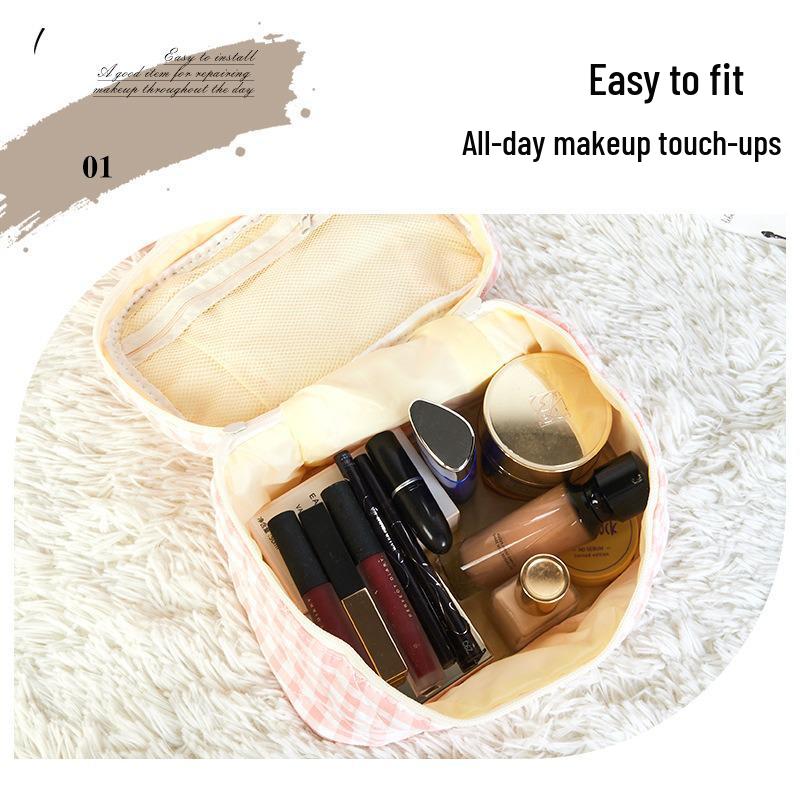 Soft Plaid Makeup Bag - Cute, Comfortable, Large Capacity Travel Toiletry Organizer