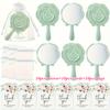 30pcs/Set Mirror Plastic Compact Mirrors with Rose Design Bridal Thank You Card Yarn Bag Wedding Party Gift Bridal Shower Favors