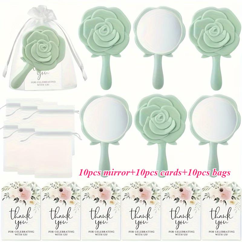 30pcs/Set Mirror Plastic Compact Mirrors with Rose Design Bridal Thank You Card Yarn Bag Wedding Party Gift Bridal Shower Favors