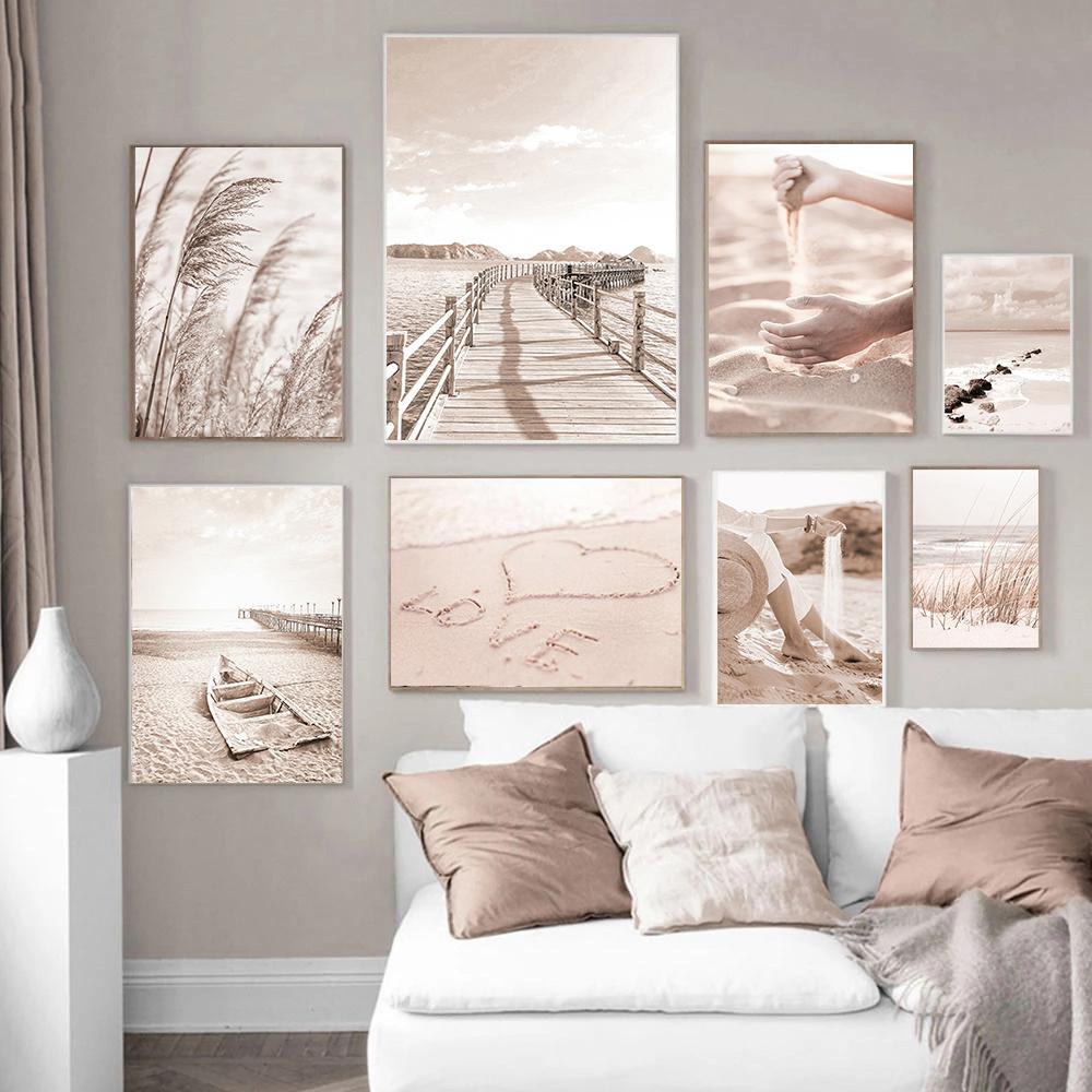 Sea Landscape Wall Art Poster and Prints Beach Sand Canvas Paintings Sunshine Nordic Posters Wall Pictures for Living Room Decor