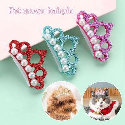 NEW Pearl Pet Headwear Cat Grooming Headdress Pet Supplies Hair Clip Dog Bowknot Bow-tie Hairpin Crown Shape