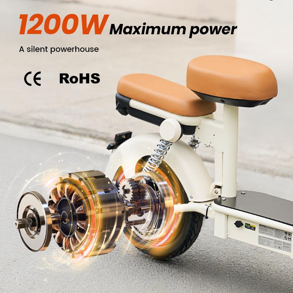 Electric Scooter iScooter Y16 14" 1200W Motor LCD DIsplay Soft Seat Cushion 48V 20AH Fully Suspended Adult Electric Scooter With NFC Card Beige