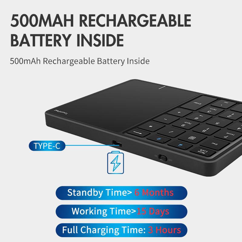 Bluetooth Numeric Keyboard with Touchpad Number Keypad Rechargable USB Wireless Digital Keyboard for Android Windows IOS